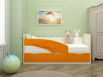 Дельфин-3 Кровать детская 3 ящика без ручек 1.6 Оранжевый глянец в Новотырышкино - novotyryshkino.mebel54.com | фото