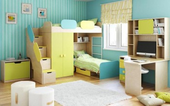 Детская комната Смайли (Желтый/Голубой/Зеленый/корпус Клен) в Новотырышкино - novotyryshkino.mebel54.com | фото
