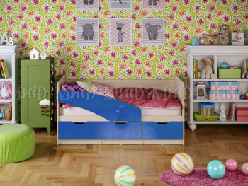 Кровать Бабочки 1,6м (Синий металлик) в Новотырышкино - novotyryshkino.mebel54.com | фото