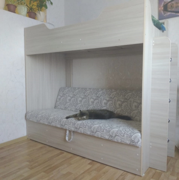 Кровать двухъярусная с диваном (Беленый дуб) в Новотырышкино - novotyryshkino.mebel54.com | фото