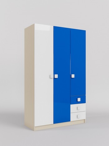 Шкаф 3-х створчатый с ящиками Скай люкс (Синий/Белый/корпус Клен) в Новотырышкино - novotyryshkino.mebel54.com | фото