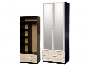Шкаф для платья и белья 2-х дверный с профилем МДФ с 2 зеркалами Венге/Дуб выбеленный в Новотырышкино - novotyryshkino.mebel54.com | фото